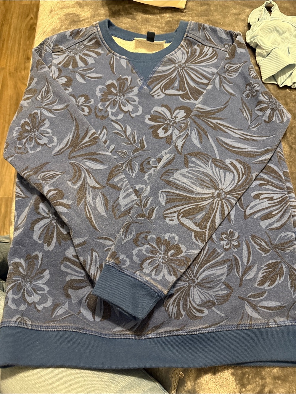 Karen Scott Blue Floral Crewneck Sweatshirt